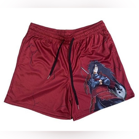 Invicta Kuru Anime x Gym Shorts Mens S Madara Uchiha Naruto Burgundy - Picture 7 of 7